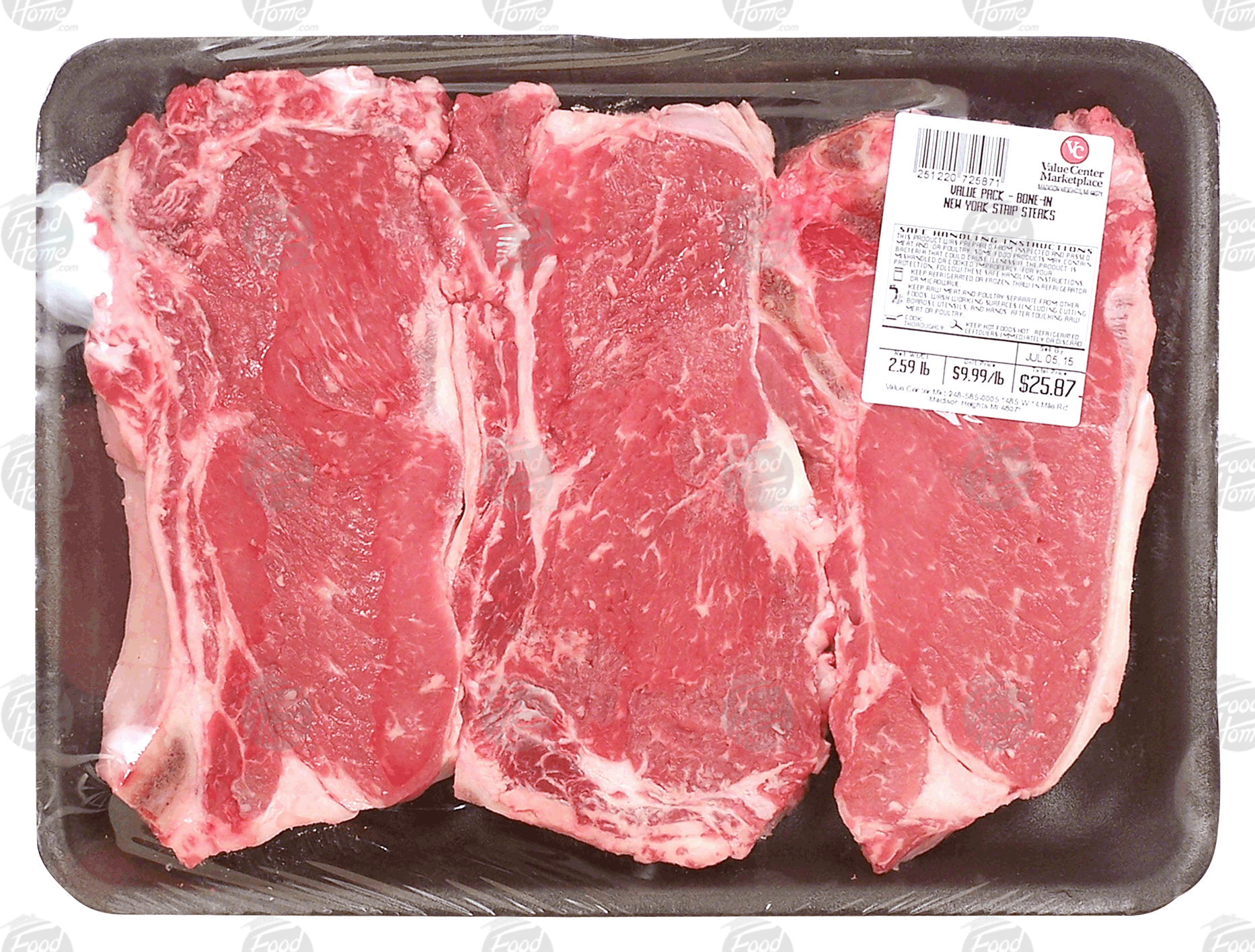 Value Center Market  beef new york strip steaks, bone-in, value pack, price per pound Full-Size Picture